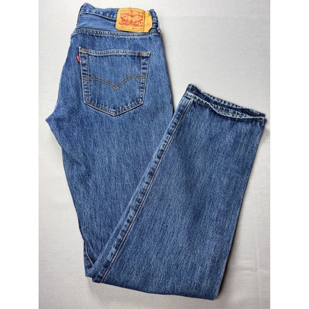 Levis 501 Original Fit Jeans Mens 36x36 Blue Denim Straight Leg Button Fly - Picture 7 of 10